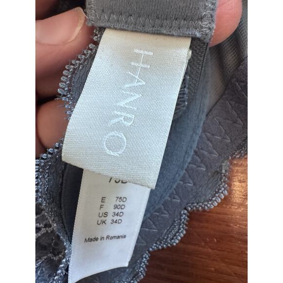 Hanro Moments 1467 Underwire Bra Size 34D pigeon Blue/gray NWT $160 - Picture 7 of 12